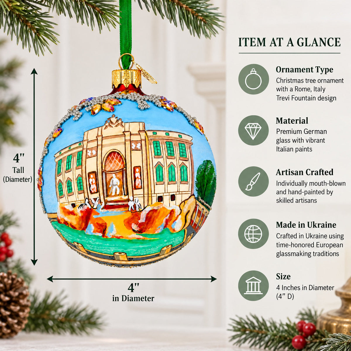 Trevi Fountain, Rome, Italy Glass Ball Christmas Ornament