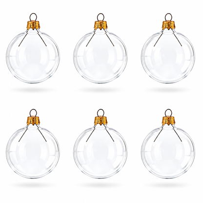 Set of 6 Clear Glass Ball Christmas Ornaments 2.4 Inches