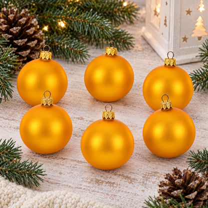 Set of 6 Matte Yellow Glass Ball Christmas Ornaments 2.4 Inches