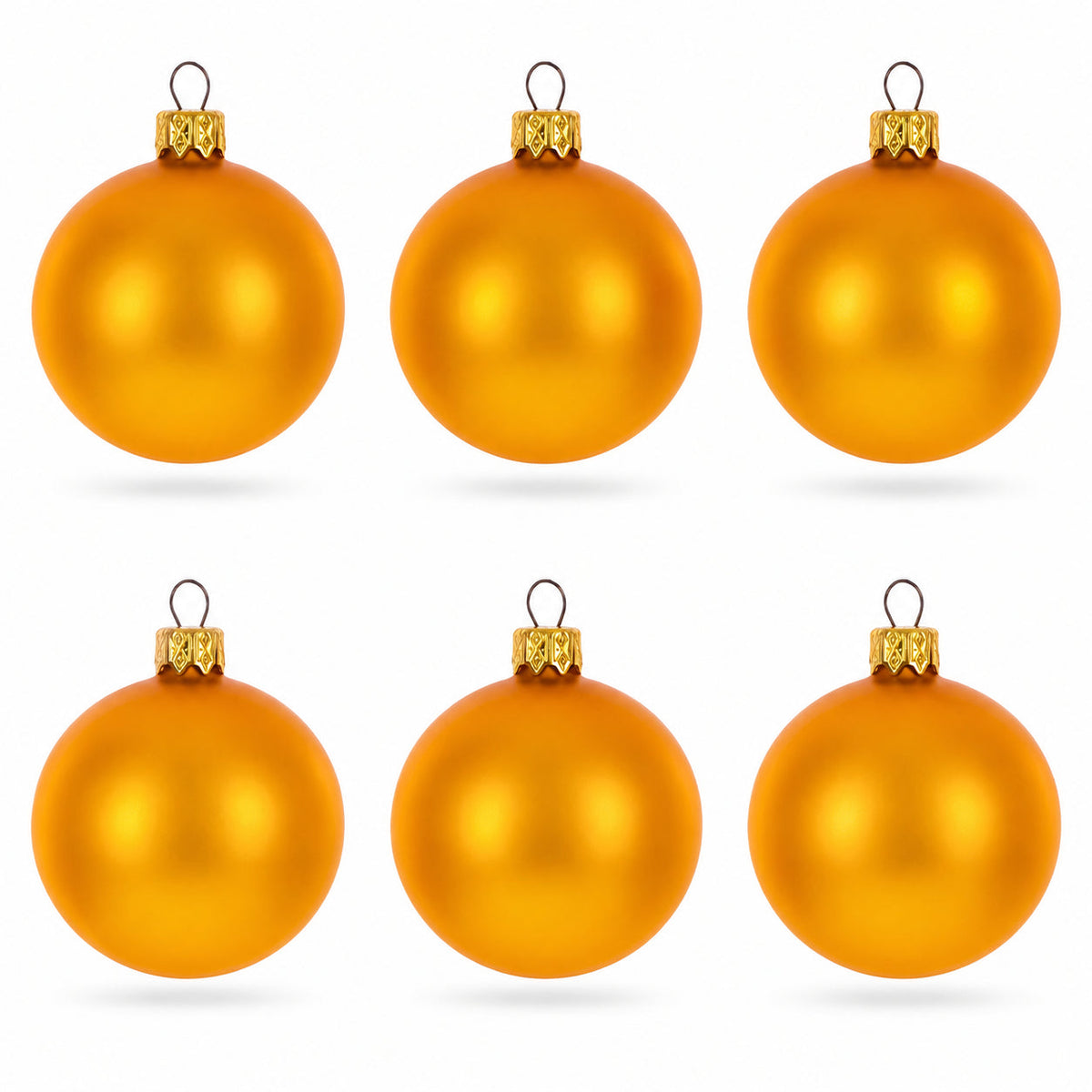 Set of 6 Matte Yellow Glass Ball Christmas Ornaments 2.4 Inches