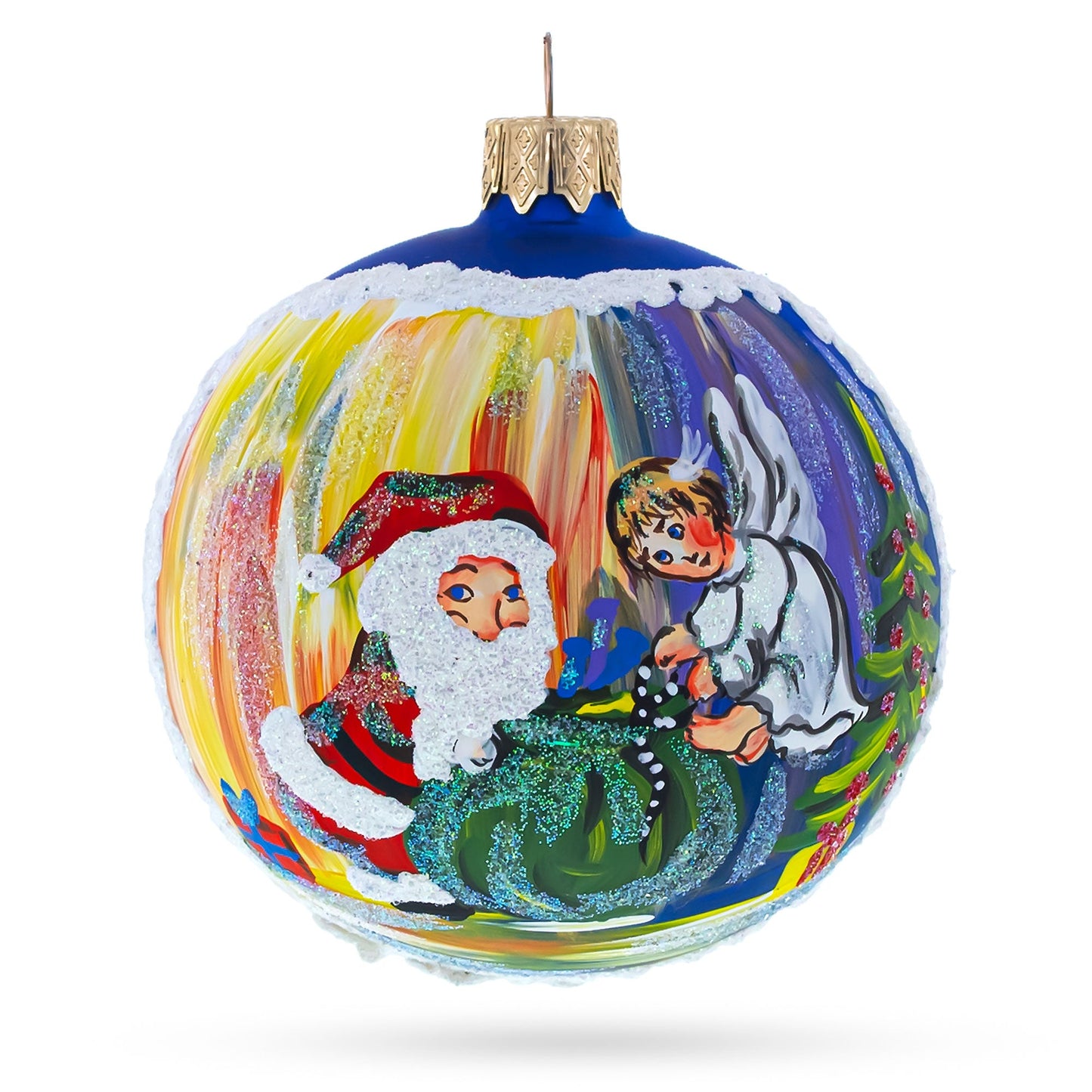 Santa’s Blessing with Angel Glass Ball Ornament 3.25 Inches