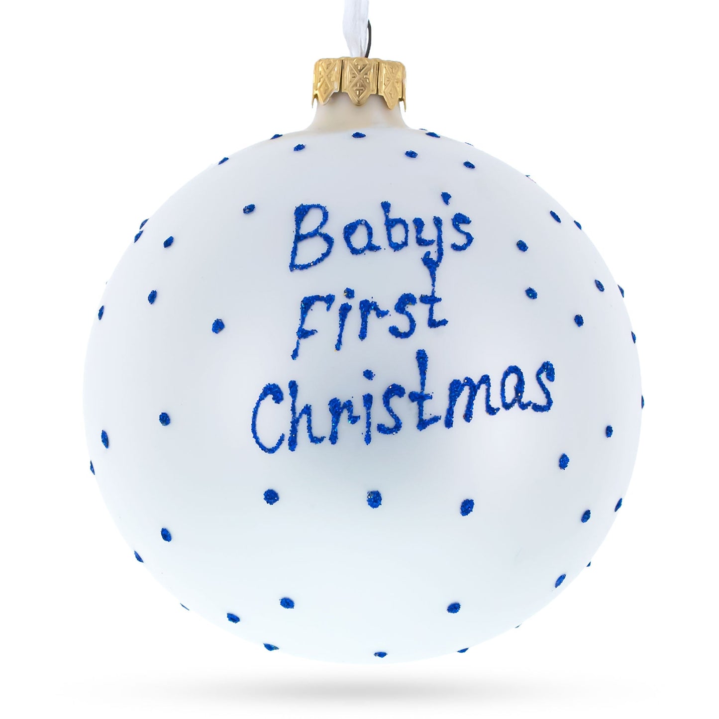 Boy Opening Gift Glass Ball Baby's First Christmas Ornament 4 Inches