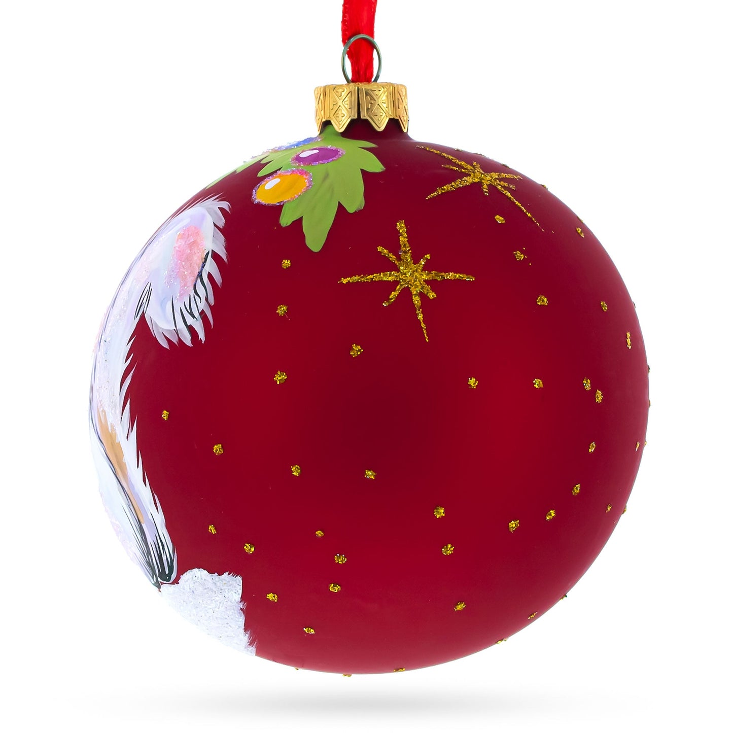Fluffy White Persian Cat Glass Ball Christmas Ornament 3.25 Inches