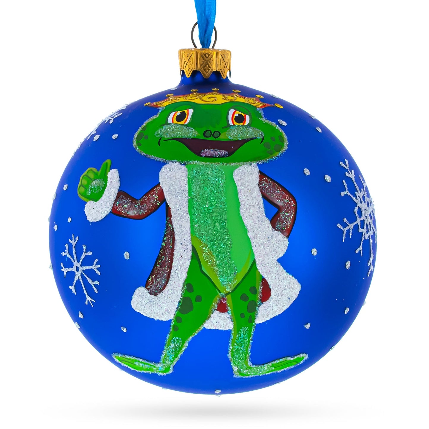 The Frog King Crowned in Splendor Hand-Glass Ball Christmas Ornament 3.25 Inches