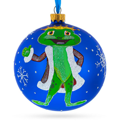 The Frog King Crowned in Splendor Hand-Glass Ball Christmas Ornament 3.25 Inches