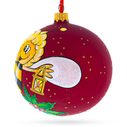 Buzzing Bee in Flight Collecting Honey Glass Ball Christmas Ornament 4 Inches
