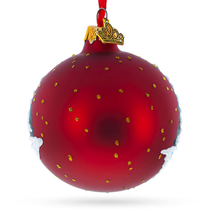 Rooster Village Scene Glass Ball Christmas Ornament 3.25 Inches