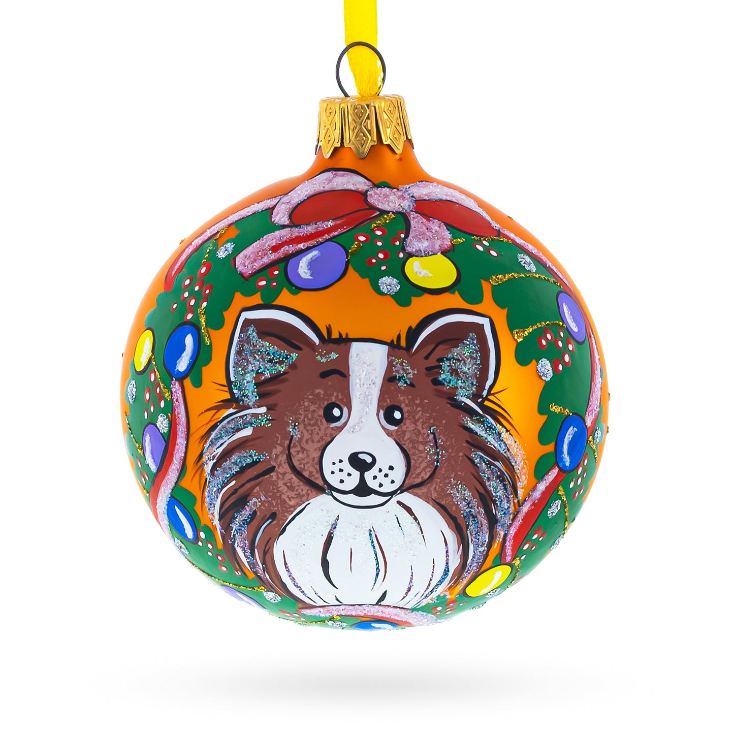 Collie Dog Glass Ball Christmas Ornament 3.25 Inches