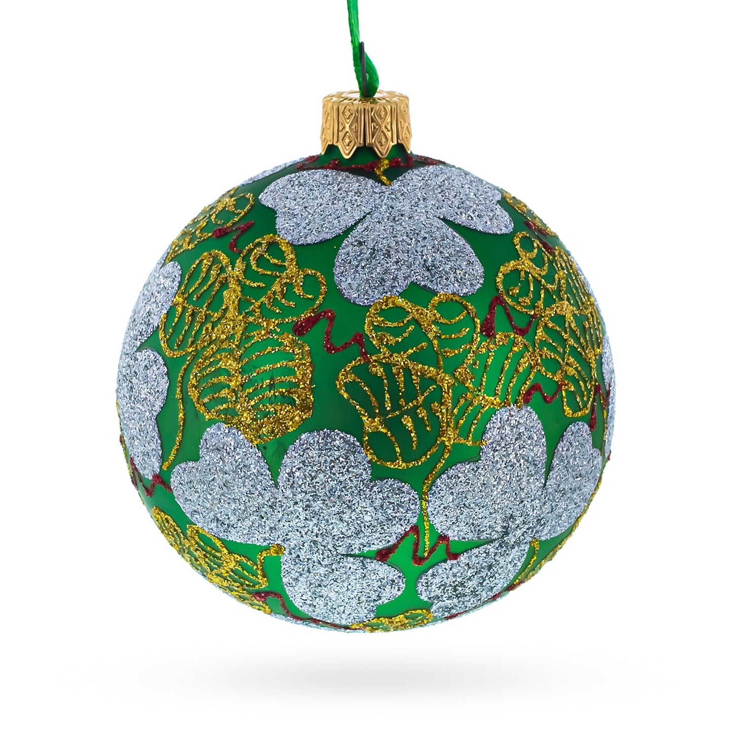 1902 Clover Leaf Royal Green Glass Christmas Ornament 3.25 Inches
