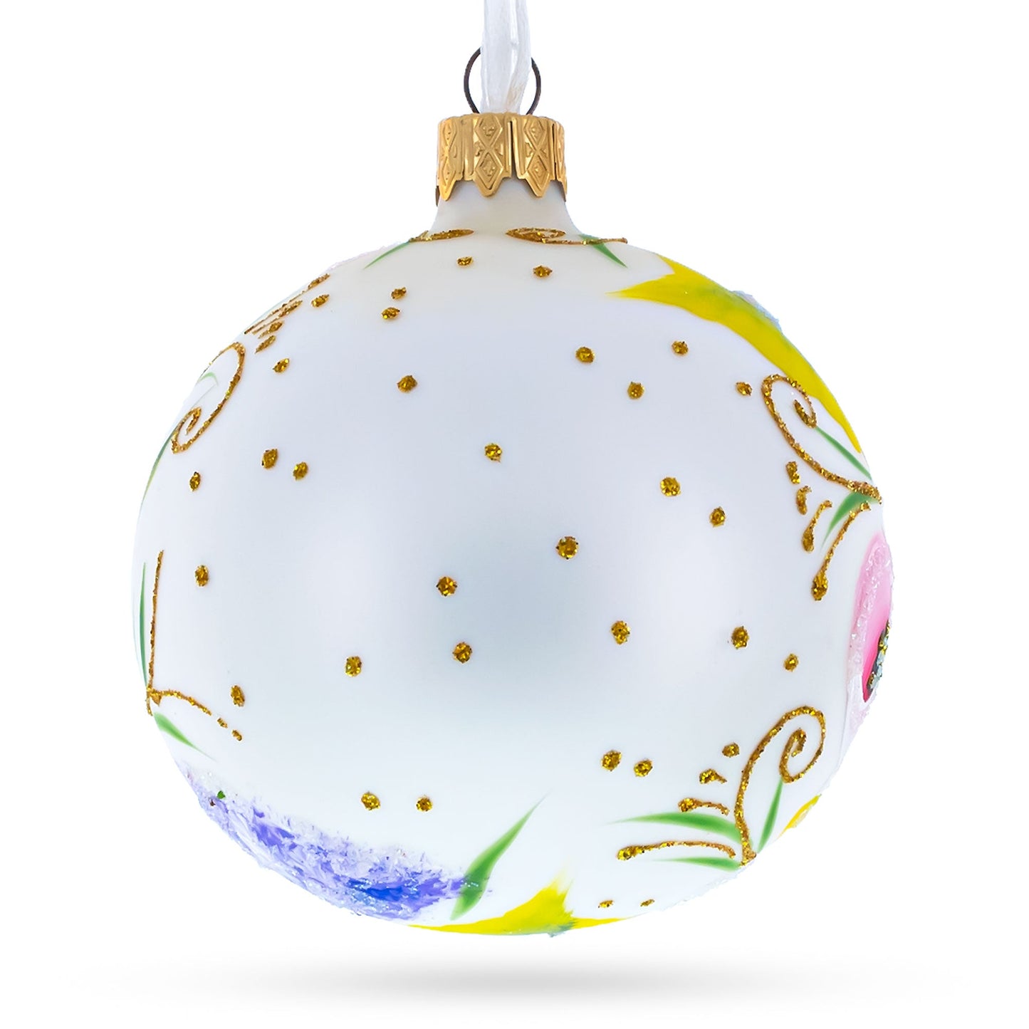 Exquisite Roses Glass Ball Christmas Ornament 3.25 Inches