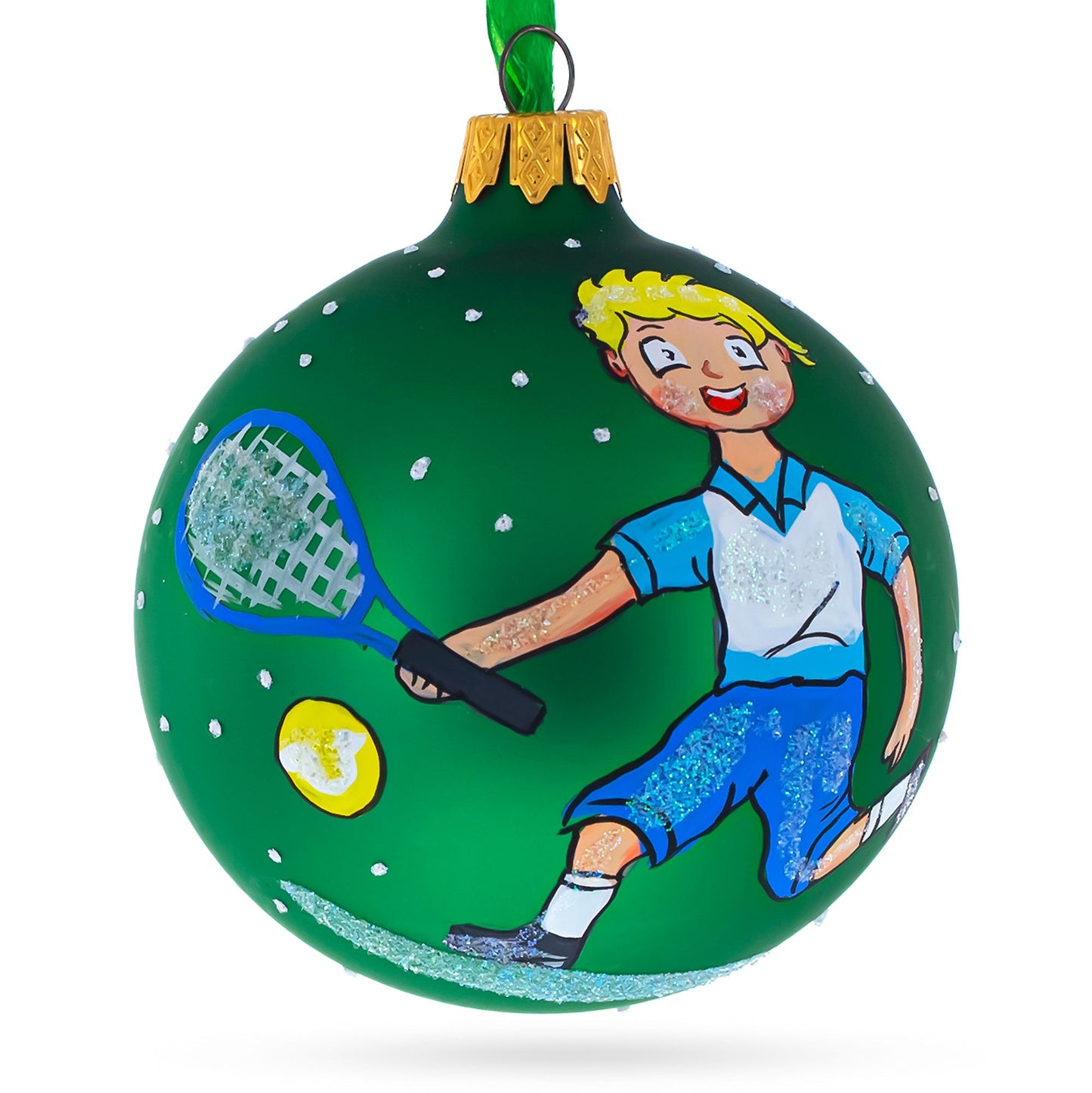 Tennis Player Glass Ball Christmas Ornament 3.25 Inches