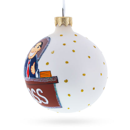 Cheerful Leader Glass Ball Boss Christmas Ornament 3.25 Inches