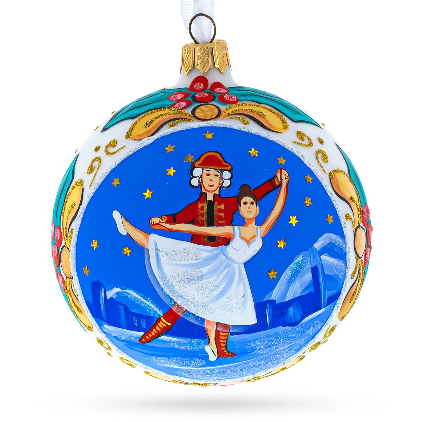 Ballet Dancers Glass Ball Christmas Ornament 4 Inches