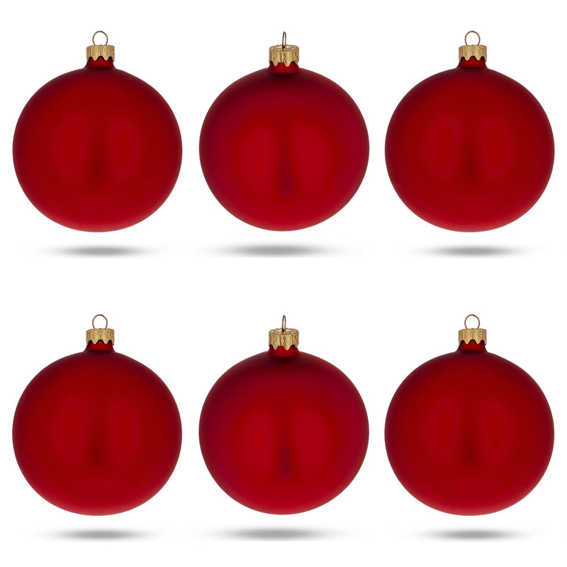 Set of 6 Matte Red Glass Ball Christmas Ornaments 3.25 Inches