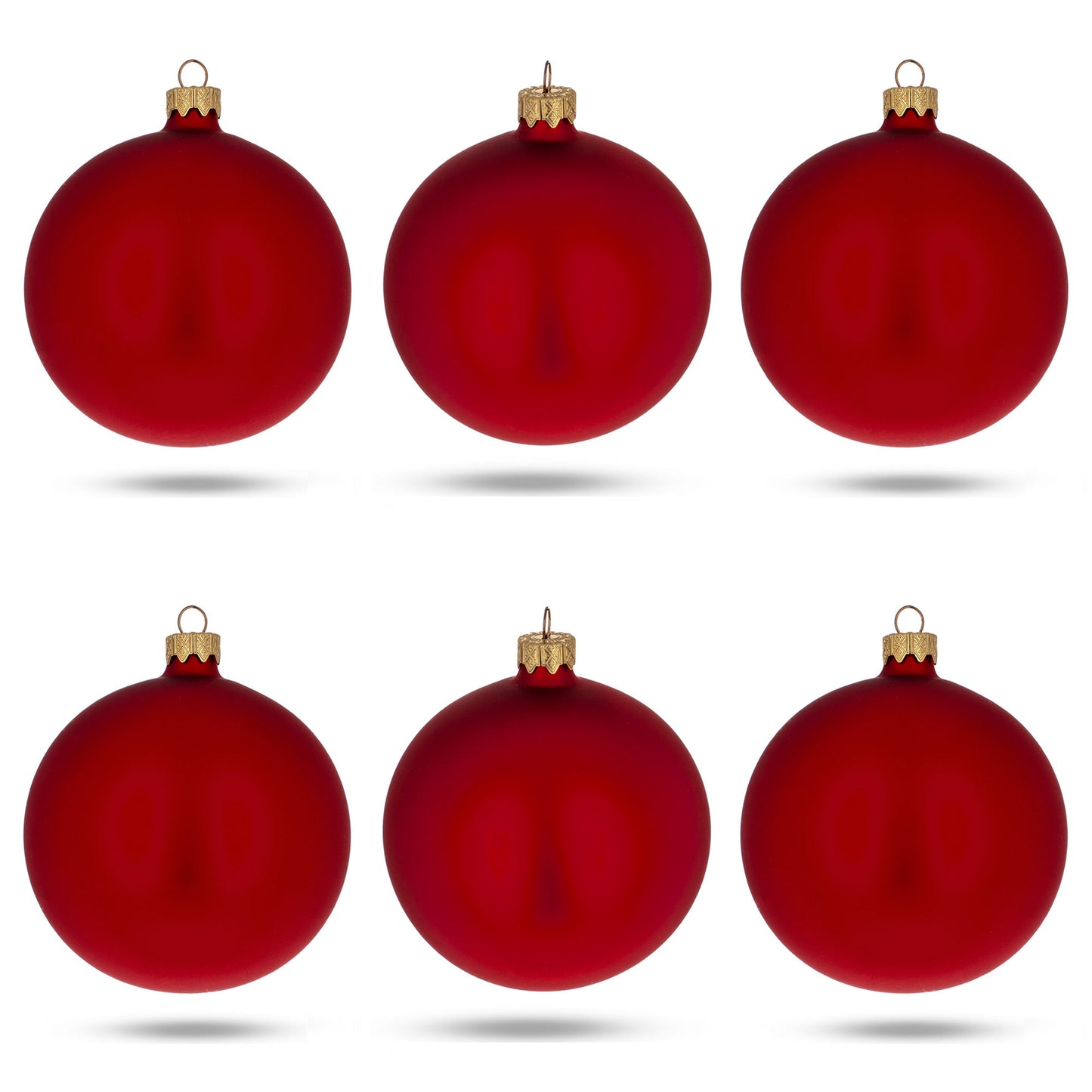 Set of 6 Matte Red Glass Ball Christmas Ornaments 3.25 Inches
