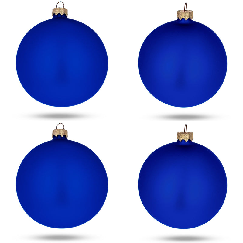 Set Of 4 Matte Blue Glass Ball Christmas Ornaments 4 Inches