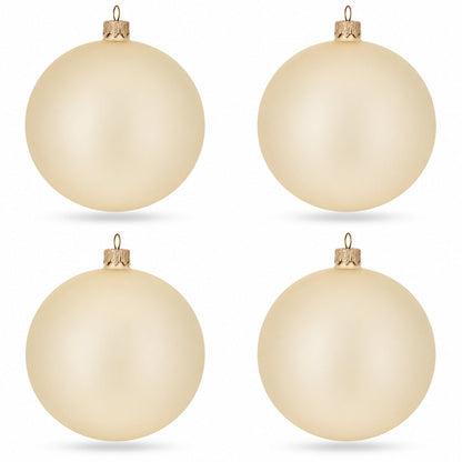 Set of 4 Beige Glass Ball Christmas Ornaments 4 Inches