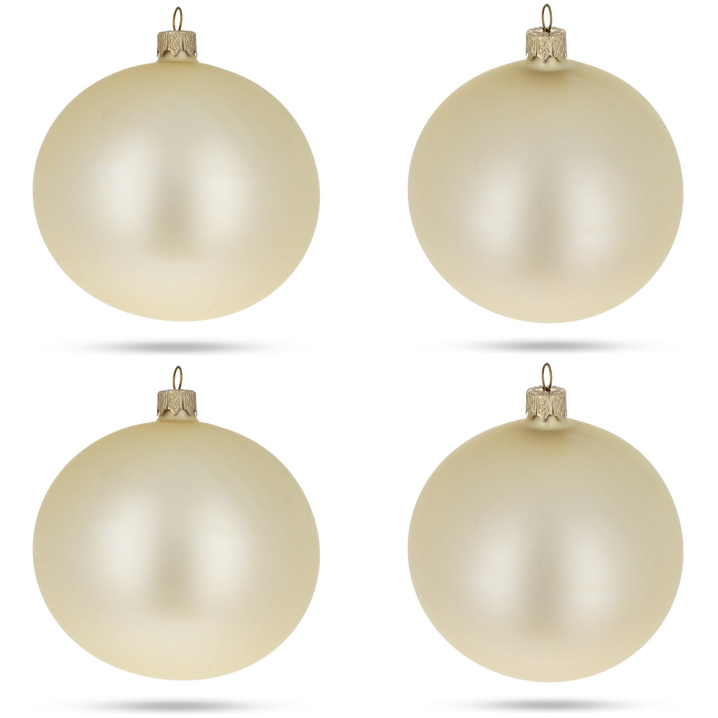 Set of 4 Beige Glass Ball Christmas Ornaments 4 Inches