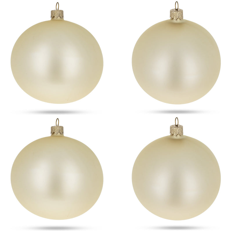 Set of 4 Beige Glass Ball Christmas Ornaments 4 Inches