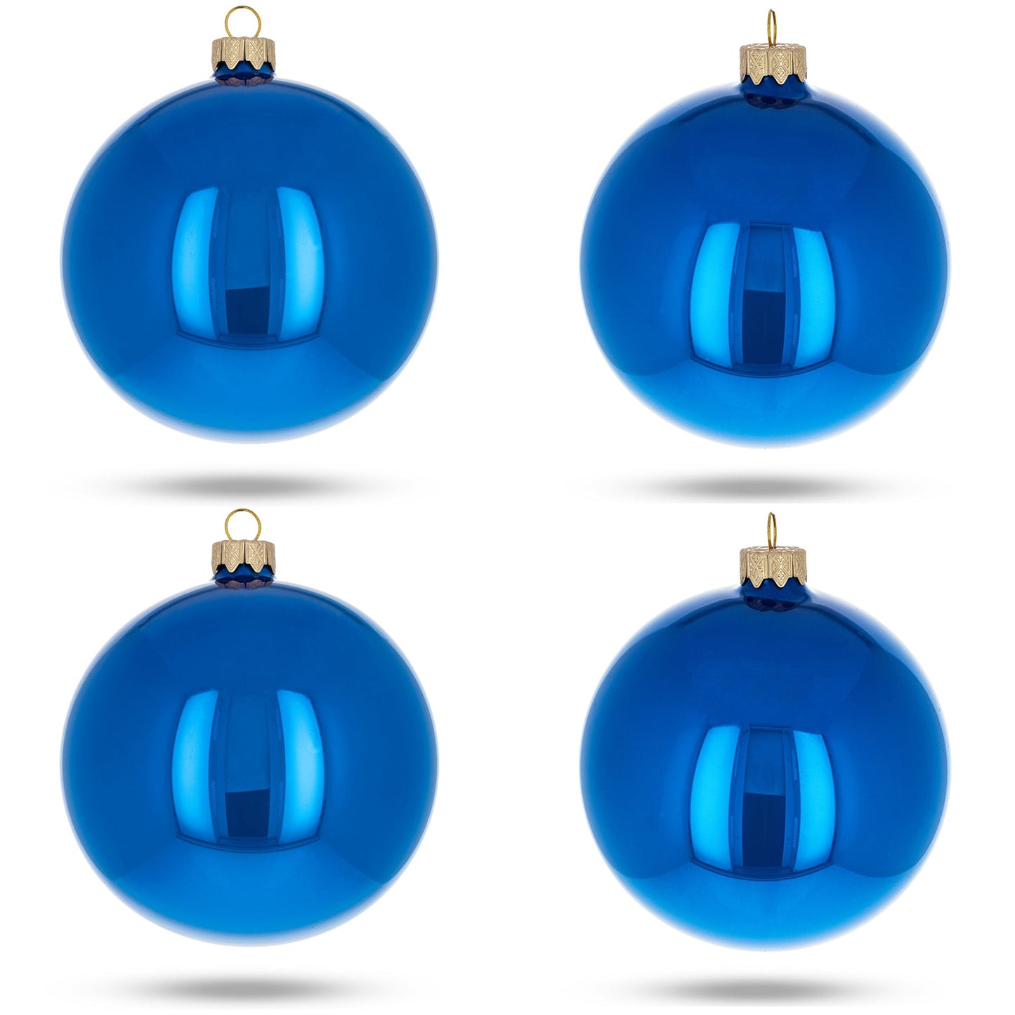 Set of 4 Glossy Blue Glass Ball Christmas Ornaments 4 Inches