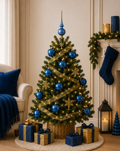 Set of 4 Glossy Blue Glass Ball Christmas Ornaments 4 Inches