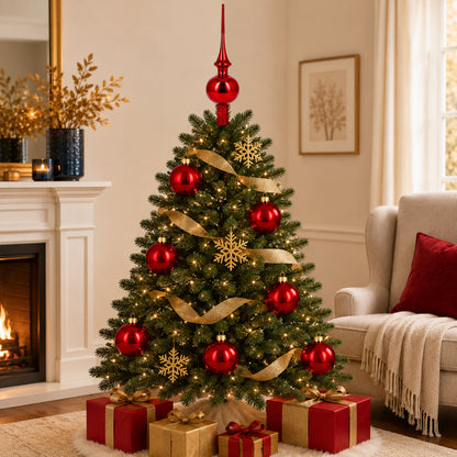 Set of 4 Glossy Red Glass Ball Christmas Ornaments 4 Inches