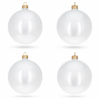 Set of 4 Glossy White Glass Ball Christmas Ornaments 4 Inches