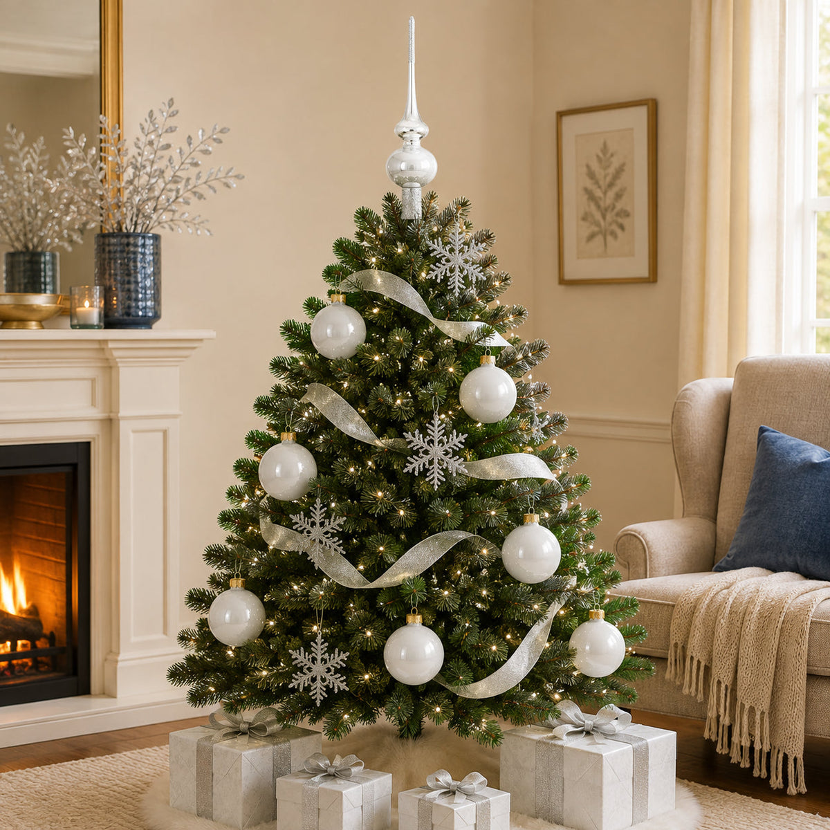 Set of 4 Glossy White Glass Ball Christmas Ornaments 4 Inches