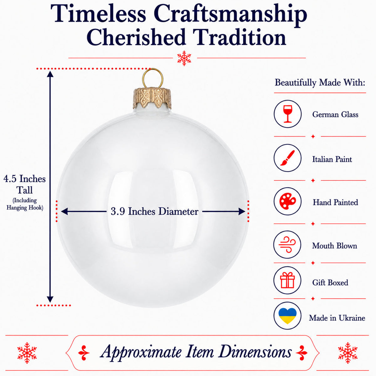 Set of 4 Glossy White Glass Ball Christmas Ornaments 4 Inches