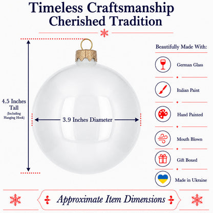 Set of 4 Glossy White Glass Ball Christmas Ornaments 4 Inches