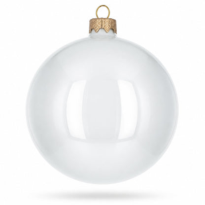 Set of 4 Glossy White Glass Ball Christmas Ornaments 4 Inches