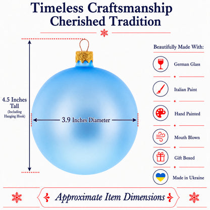 Set Of 4 Light Matte Blue Glass Ball Christmas Ornaments 4 Inches