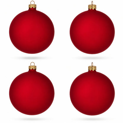 Set of 4 Red Matte Glass Ball Christmas Ornaments 4 Inches