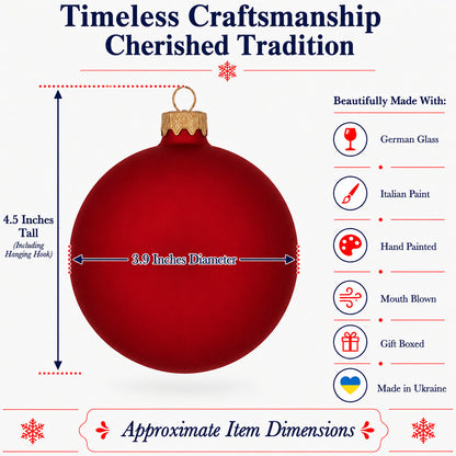 Set of 4 Red Matte Glass Ball Christmas Ornaments 4 Inches