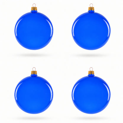Set of 4 Translucent Glossy Blue Glass Ball Christmas Ornaments 4 Inches