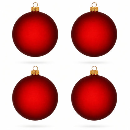 Set of 4 Translucent Red Glass Ball Christmas Ornaments 4 Inches