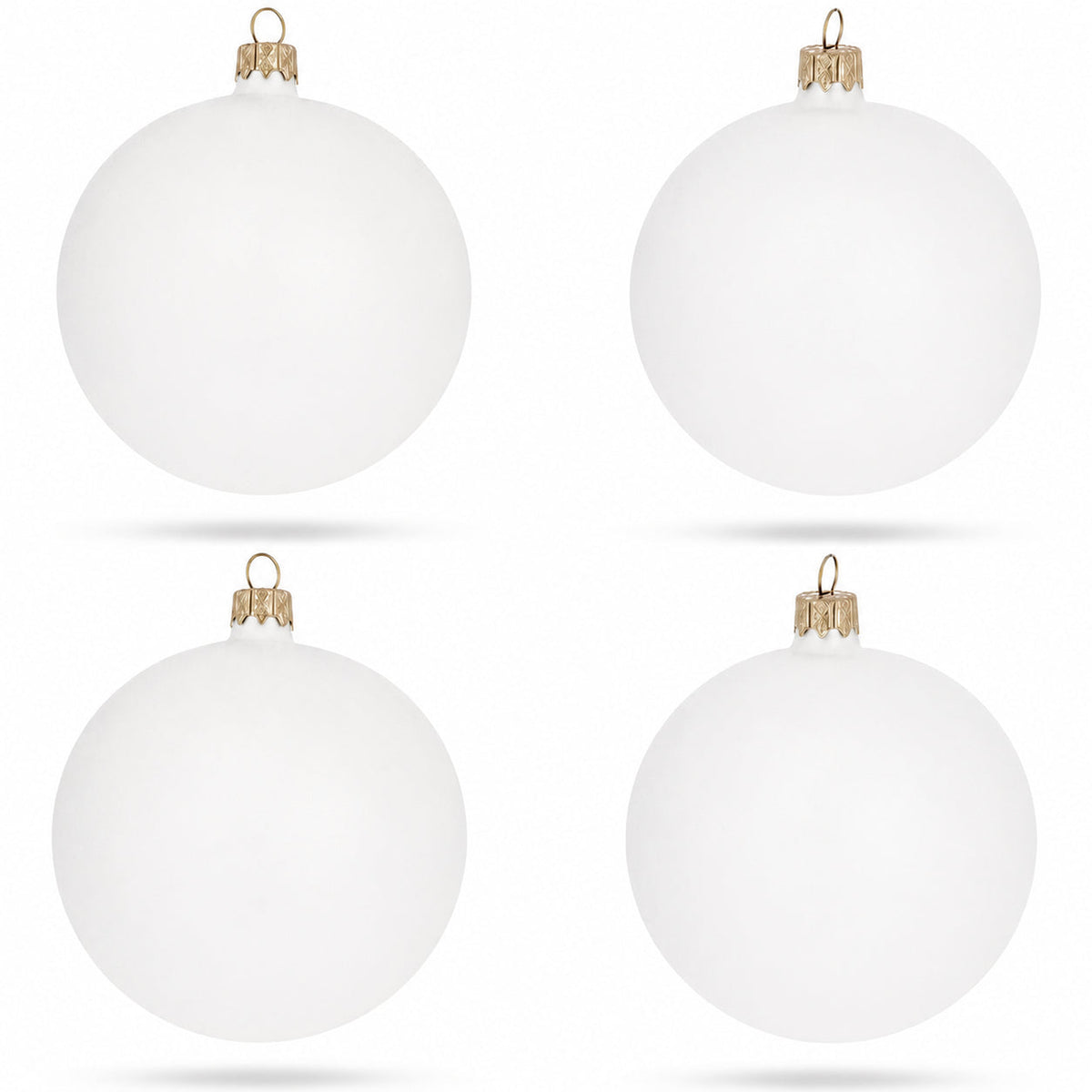 Set of 4 Matte White Glass Ball Christmas Ornaments 4 Inches