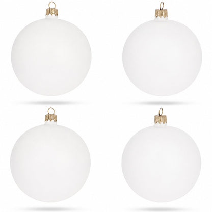 Set of 4 Matte White Glass Ball Christmas Ornaments 4 Inches