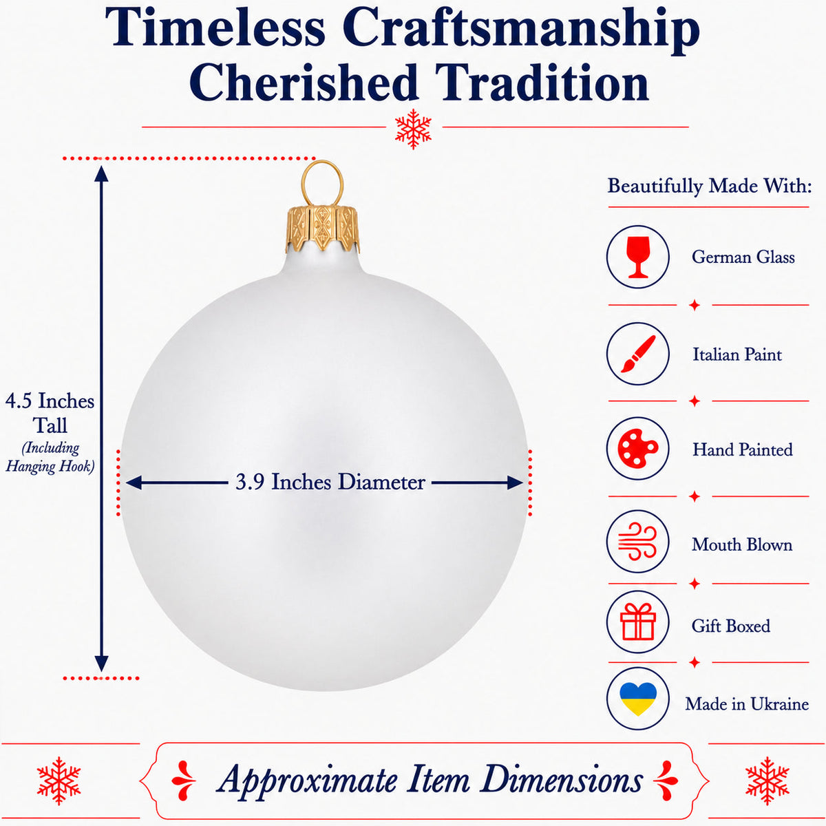 Set of 4 Matte White Glass Ball Christmas Ornaments 4 Inches
