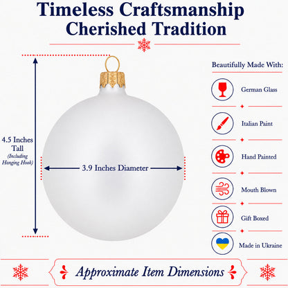 Set of 4 Matte White Glass Ball Christmas Ornaments 4 Inches