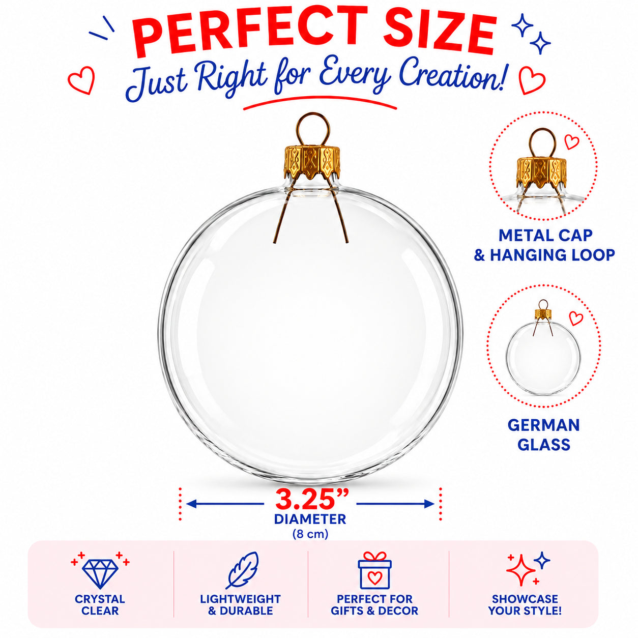 Set of 6 Clear Glass Ball Christmas Ornaments DIY Craft 3.25 Inches