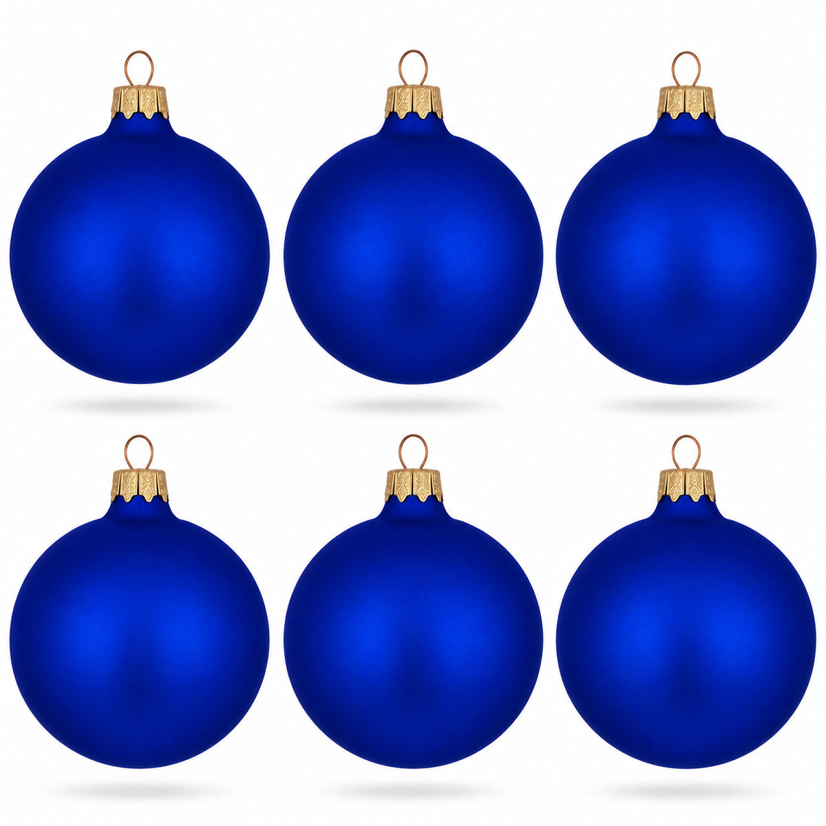 Set of 6 Blue Matte Glass Ball Christmas Ornaments 3.25 Inches