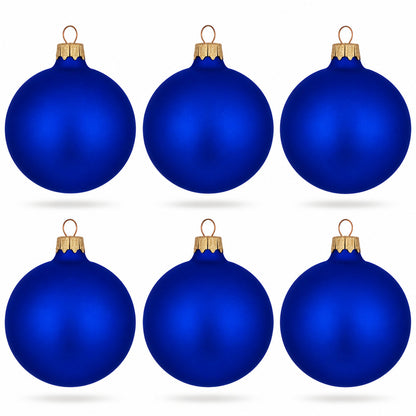 Set of 6 Blue Matte Glass Ball Christmas Ornaments 3.25 Inches