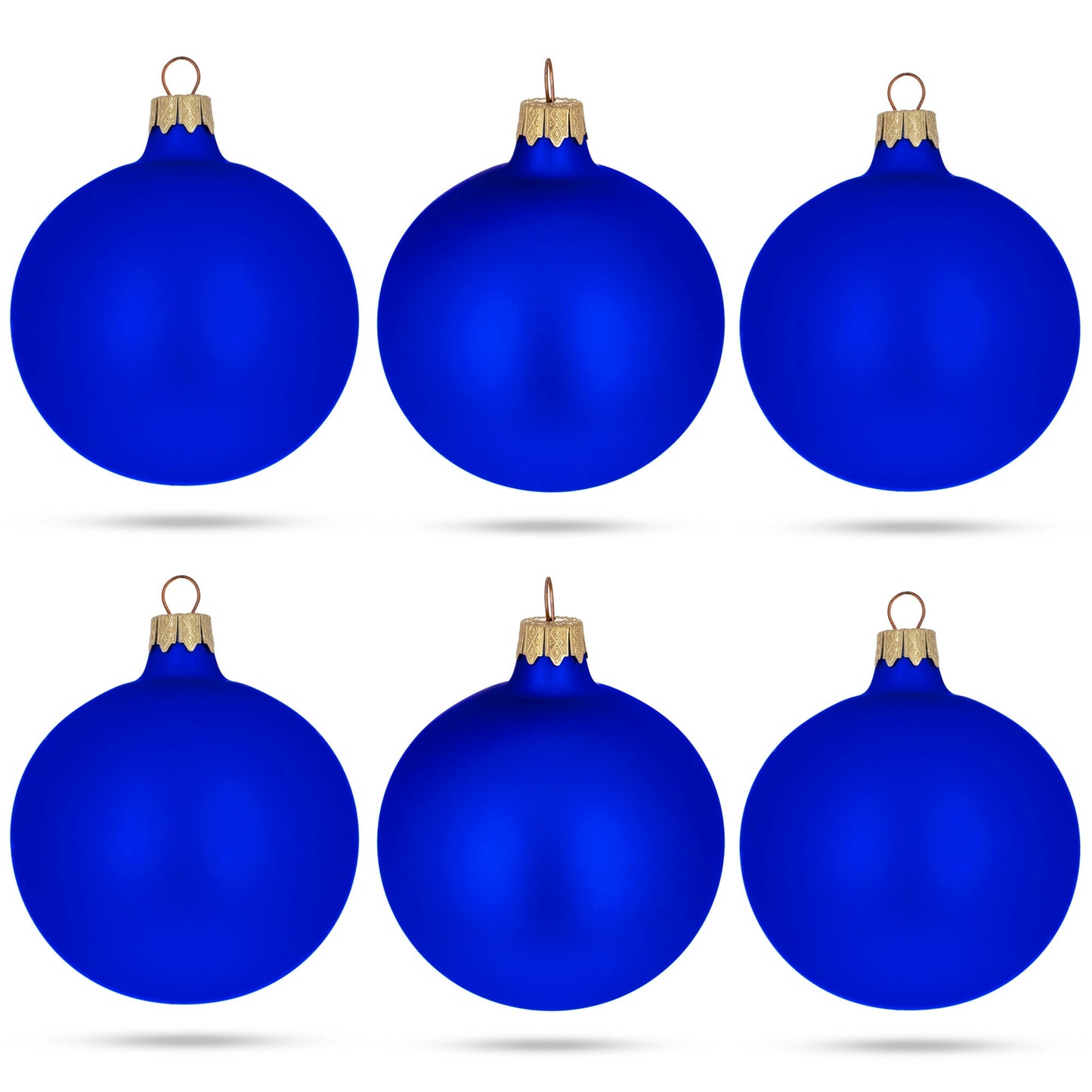Set of 6 Blue Matte Glass Ball Christmas Ornaments 3.25 Inches
