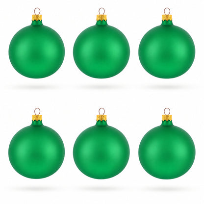 Set of 6 Matte Green Glass Ball Christmas Ornaments 3.25 Inches
