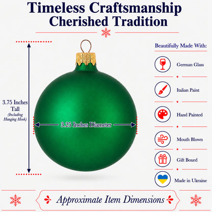 Set of 6 Matte Green Glass Ball Christmas Ornaments 3.25 Inches