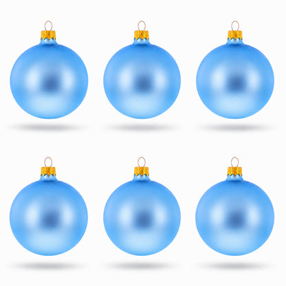Set of 6 Matte Light Blue Glass Ball Christmas Ornaments 3.25 Inches