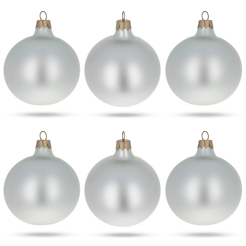 Set of 6 Matte White Glass Ball Christmas Ornaments 3.25 Inches