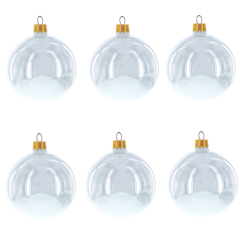 Set of 6 White Glossy Glass Ball Christmas Ornaments 3.25 Inches