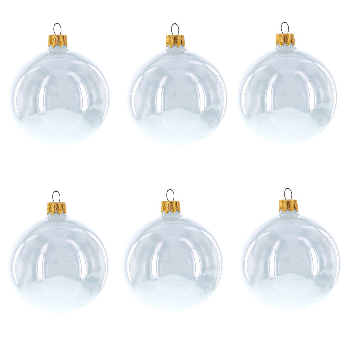 Set of 6 White Glossy Glass Ball Christmas Ornaments 3.25 Inches